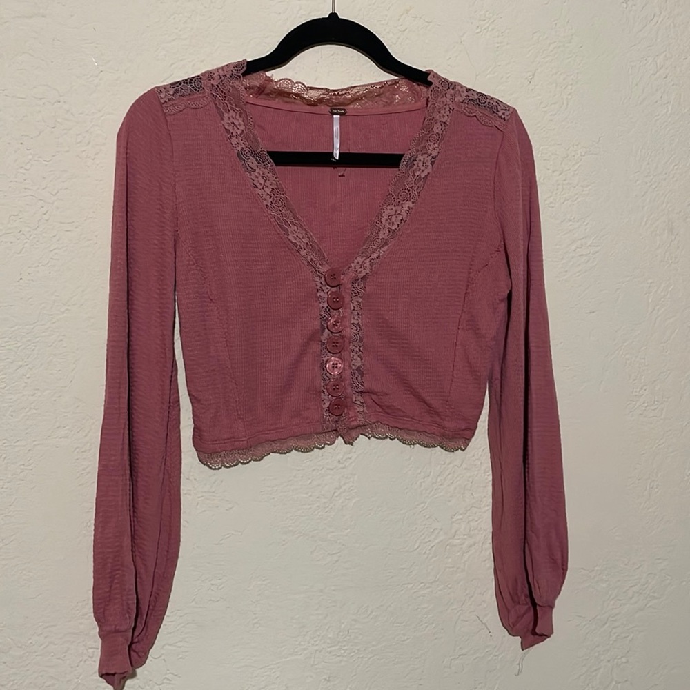 Free people long sleeve top lace style XSmall